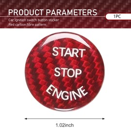 Ferianl Car Push Start Button Cover, Carbon Fiber Engine Start Button Covers, 25mm-26mm Ignition Buttons Sticker, Auto Interior Decorations Accessories, Universal for Sedan, SUV (Red)