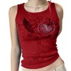 Meladyan Women Heart Rhinestone Graphic Print Sleeveless Crop Tank Ribbed