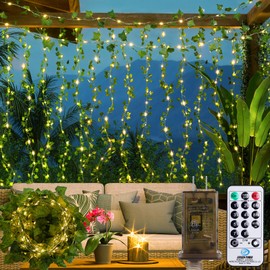 OMIKA Vine with Fairy Lights Plug in, 66FT 200 LED Ivy String Lights Connectable with Remote, Leaf Light Waterproof for Bedroom, Room, Wall, Garden, Party, Wedding Decor (Warm White)