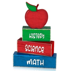 CroBlissful Back to School Decorations Bus Apple Tiered Tray Decorations Back to School Table Decoration Rustic Wood Block Stack Centerpiece Sign Farmhouse Gifts for Home Shelf Mantel(Fruit Style)