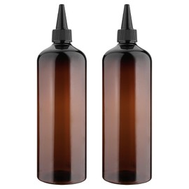 Decorniqu 2 PCS Hair Oil Applicator Bottle 500ml Applicator Bottle for Hair Squeeze Bottle Hair Oil Bottle with Cap PET Plastic Refillable Bottles (Brown)