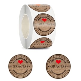 500Pcs1.5Inch Gracias Stickers Spanish Round Kraft Designs Thank You Stickers Waterproof Stickers Self-Adhesive Labels Envelope Graduation Business Birthdays Weddings Party Decoration(Gracias)