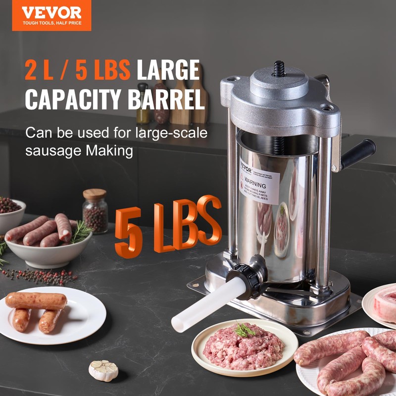 VEVOR Manual Sausage Stuffer, 2 L / 5 LBS Vertical