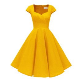 Hanpceirs Women's Cap Sleeve 1950s Vintage Party Dress Cocktail Dress Formal Dresses with Pocket Gold 2X