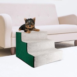 Billionchains Dog Stair for Small Dogs and Cat Pet Steps for Bed and Couch Washable Indoor Dog Steps 3 Steps - Green