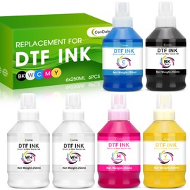 CenDale Upgraded Auto Fill DTF Ink - 1500ML DTF Transfer Ink for DTF Film, Refill Ink for Epson ET-8550 ET-8500 Printers, Heat Transfer Printing Ink Set 250ml x 6 Wh, CMYK (Anti-UV/ICC-Free)