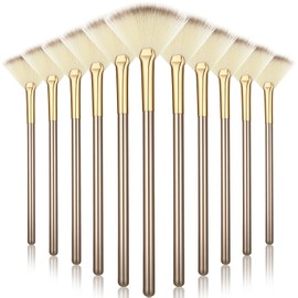 Ziliny 12 Pcs Soft Facial Fan Brush Blush Makeup Brush Face Mask Acid Applicator Multi Use Cosmetic Tools for Peel Mask Makeup for Mud Cream(Champagne)