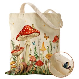 Miss Adola Tote Bag for Women Girls Aesthetic Canvas Tote Bag with Pocket Inspired Gift Reusable Casual Bag for Work Shopping, Mushroom