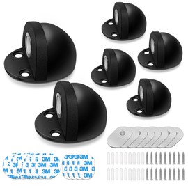 6 Pack Magnetic Door Stops, Adhesive Door Stoppers Floor Mount Door Holder Brushed Satin Doorstop for Bottom of Door, Black