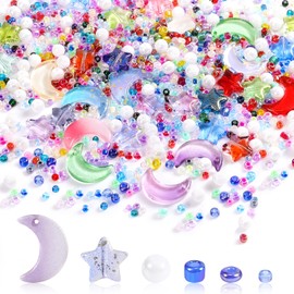 HLTOO 1100PCS Star Moon Pearl Beads for Jewelry Making, Acrylic Bead Assortments, Assorted Color Spacer Loose Beads, for DIY Craft Bracelets Necklaces Earrings