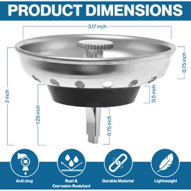 Kitchen Sink Drain Strainer 2 Pack of Stopper Combo Basket Replacement for 3-1/2 Inch Drain I Sink Drain Basket Stainless Steel Bathroom Sink Strainer | Bathtub Strainer Sink Hair Drain Screen