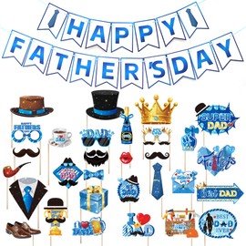 Happy Father's Day Decorations Banner and Photo Props Set, 30 PCS Fathers Day Decor Set DIY Funny Party Supplies Favors Accessories for Home Wall Fireplace Mantel Photography