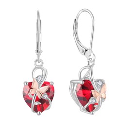 Oskani Dangle Drop Leverback Earrings for Women, 925 Sterling Silver Infinity Butterfly Heart July Birthstone Ruby Color Earrings Jewelry, Anniversary Birthday for Her, Cubic Zirconia