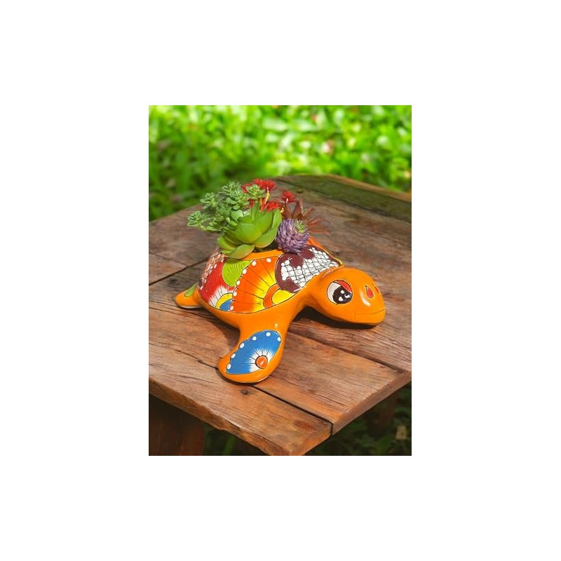 Handmade Talavera Turtle Planter | 9.5” Vibrant Mexican Pottery for