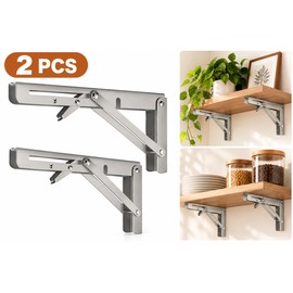 Folding Shelf Brackets for Wall-Mounted Tables and Shelves – Stainless Steel Triangle Supports for Space-Saving DIY Projects, 2 Pack