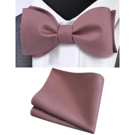 GUSLESON Mens Solid Color Bowties Self Tie Bow Tie Handkerchief for Men Satin Bowtie Pocket Square Set, Dusty Rose, general