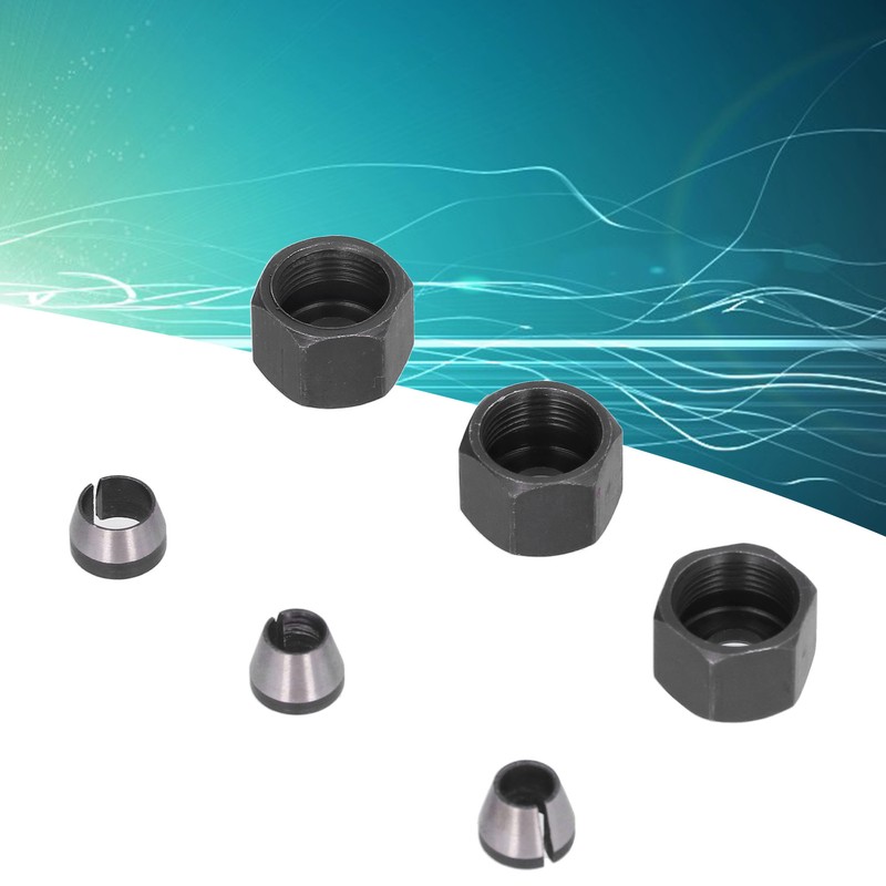 6Pcs Router Collet Adapter Carbon Steel 6mm 6.35mm 8mm Set