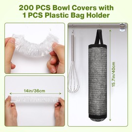 200 PCS Bowl Covers for Bread Proofing, Anglecai Plastic Bowl Covers for Food Elastic Bowl Covers Reusable Fresh Keeping Bags for Bread Sourdough Covers with 1 PCS Plastic Bag Holder