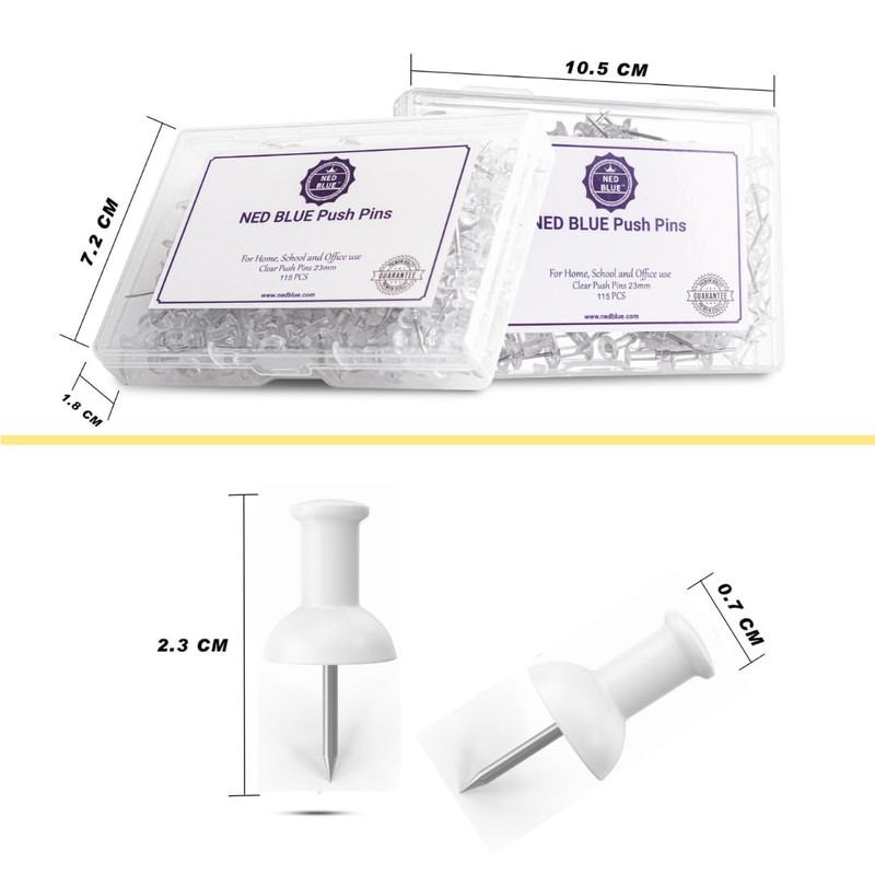 NEDBLUE White Push Pins - 120 Drawing Pins with Storage
