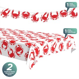 Seafood Party Supplies Crab Boil Plastic Table Cover and Shaped Garland Set