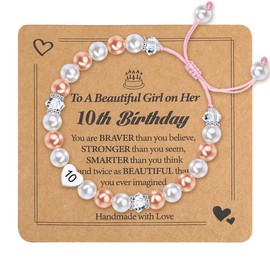 Diamday Birthday Gifts for Girls Girls Bracelets Gifts for 10-Year Olds Presents Kawaii Bracelets Adjustable Pearl Heart Charms Bracelet Birthday Gifts for Daughter Granddaughter Niece Girls Jewellry