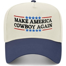 Make America Cowboy Again Vintage Trucker Hat | Premium Snapback Hat for Men & Women (US, Alpha, One Size, Navy/Natural)