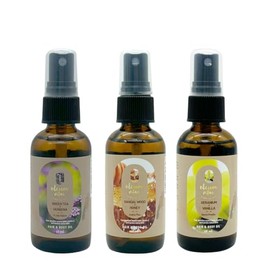 OLEUM VITAE Kit Hair and Body Oils. Aceites para Cabello y Cuerpo, Geranio-Vainilla, Sándalo-Miel, Té verde-Verbena. Con Aceites Esenciales