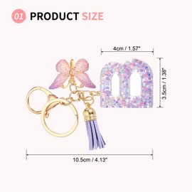 SUIKIHUM Initial Letter Keychains, (10.5cm/4.13" Mini Letter Butterfly KeyChain) Resin Tassel Pendant Car Keychain for Wallet Handbags Backpack, Purple (B)