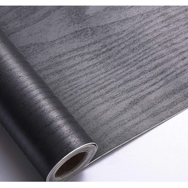 Arthome 43.5 x 305CM Papel de Contacto Vinilo Madera Decorativo,Papel Tapiz Grano de Madera Negro,Vinilo Extraíble para Mueble Estante Encimera de Cocina