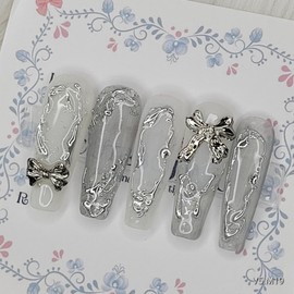 Metal Wave Handmade Nail Tips - Square M / 메탈 웨이브 수제네일팁 - 스퀘어M
