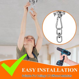 BASVII Stainless Steel Ceiling Hook Heavy Duty up to 400 kg [Set of 2] - Punch Bag Holder, Hanging Chair Hammock Attachment, Swing Hook - 360° Rotatable Ceiling Mount, Heavy Duty Hook Ceiling Outdoor