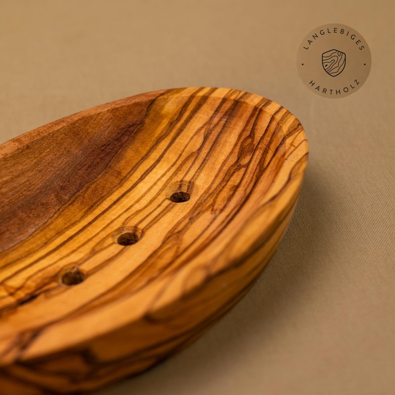 das Olivenholzbrett Olive Wood Soap Dish, Oval 11.5 cm, Handmade,