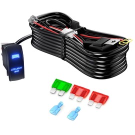 4WDKING LED Light Bar Wiring Harness Kit - 1 Lead 12AWG Heavy Duty 12V 5Pin Rocker On Off Waterproof Switch Power Relay Blade Fuse for Off Road Lights LED Work Light (L1)