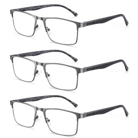LAURA FAIRY Stylish Metal Frame Reading Glasses for Men,Spring Hinge - Blue Light Blocking - Anti Computer Glare - 3 Pairs