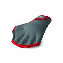 Speedo - Guantes de natación Unisex para Entrenamiento acuático, Color Gris carbón/Rojo, Talla Mediana