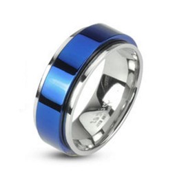 Bungsa Spinner Ring Blue/Silver – Stainless Steel Ring with Blue Centre Ring for Men and Women – Blue Band on Silver Ring – Elegant Jewellery Ring Rotatable for Men and Women, Stainless Steel, Cubic