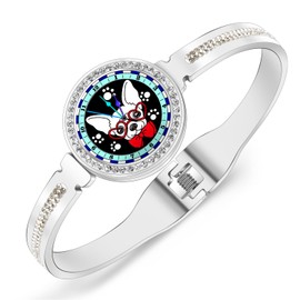 LONYOO Stainless Steel Cute Chihuahua Bracelet Dog Lovers Gifts for Women 18K Gold Bangle Cuff Bracelets Puppy Pet Animal Jewelry (Silver)