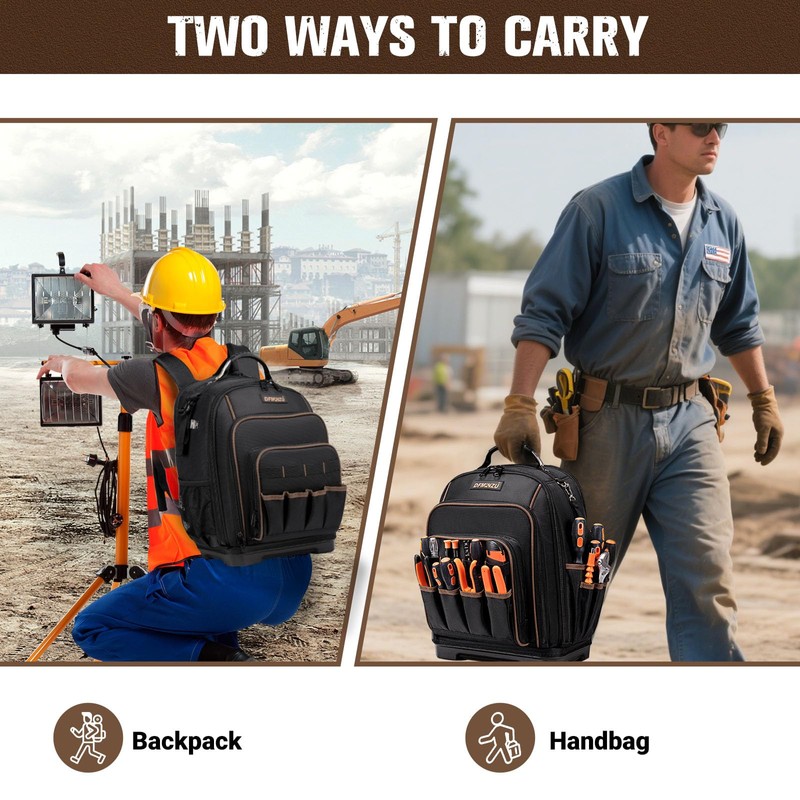Tool Backpack Heavy Duty, Tool Bag Backpack with Laptop Compartment