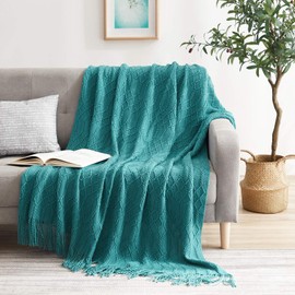 KASYLAN 100% Acrylic Knitted Throw Blanket Textured Solid Soft Decorative Throw for Sofa, Couch, Bed,60x80 Inch,Teal