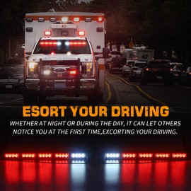 XRIDONSEN Red Emergency Visor Lights Bar Interior Windshield Strobe Lights 40 LED Warning Safety Flashing w/White Take Down Deck Split Mount for firefighter Police Vehicles Trucks (2x17 inch)