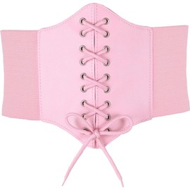 Hoerev Women's Girls Elastic Wide Band Elastic Tied Waspie Corset Waist Belt Bustiers Corsets, Light Pink with Button