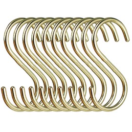 VIEAURA S-Shaped Hooks, Gold, Set of 10, Brass, Interior Decoration, Antique Style, Hooks, Closet, Kitchen, Storage, Bathroom, Hanging, Brass