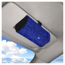 Wisafory Bling Glasses Holder Sunglasses Holder for Car Glitter Glasses Case Crystal Sun Visor Sunglasses Storage Case Organiser Universal Car Glasses Protective Box Blue
