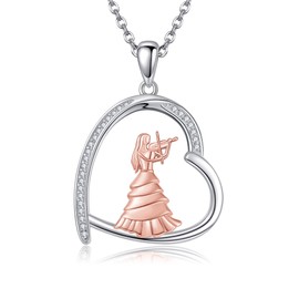 VENACOLY Volin Gift Necklace 925 Sterling Silver Volin Necklace Playing Violin Pendant Music Jewellery Gifts For Women Violinists