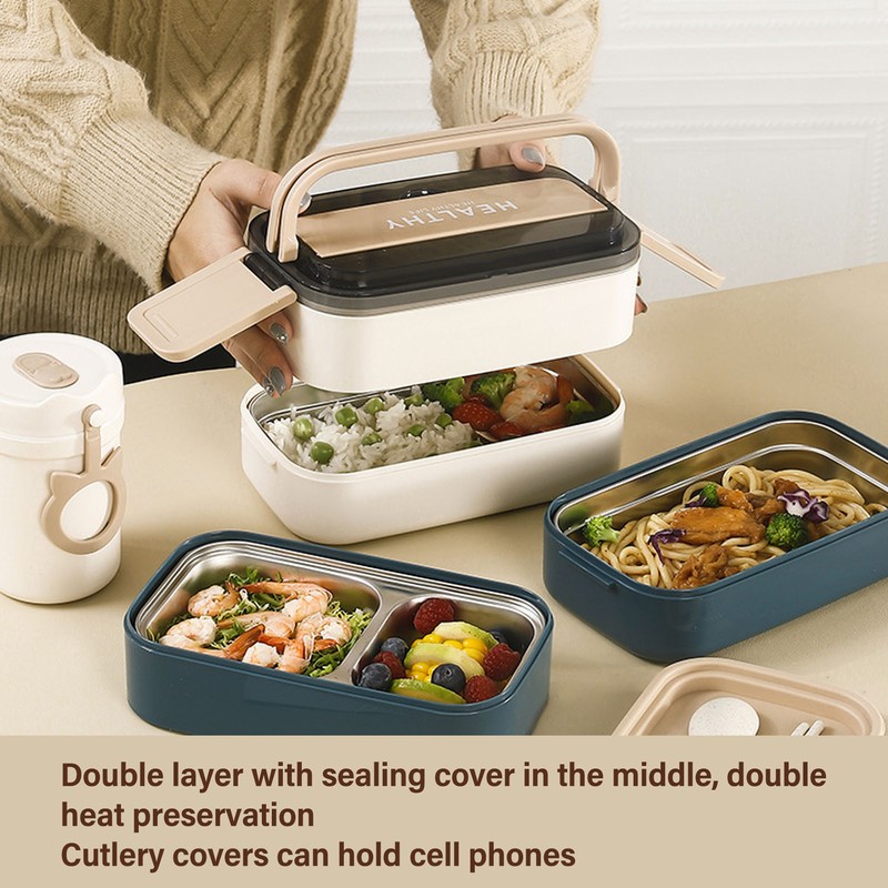 Double Layer Bento Box 316 Stainless Steel Compartment Portable Lunch