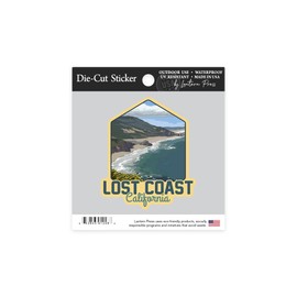 Die Cut Sticker Lost Coast, California, Coastal Scene, Contour Vinyl Sticker 1 to 3 inches (Waterproof Decal for Cars, Water Bottles, Laptops, Coolers), Small