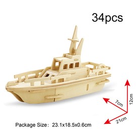 Georgie Porgy 3D Wooden Puzzle Rescue Boat Model Wooden Craft Building Kit Children's Toy (JP294 Rescue Boat 34 Pieces)