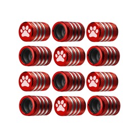 Tire Valve Stem Caps Cover - (12 Pack) Tire Air Caps Metal with Plastic Liner Corrosion Resistant Leak-Proof Dog Paw Print for Car Truck Motorcycle Bike Red