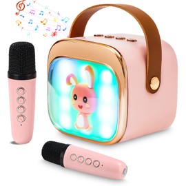 Children's Karaoke Machine with 2 Karaoke Microphones, Portable Karaoke Machine with LED Light and Voice Change Effects, Gifts for Ages 5-12 Children, Boys, Girls