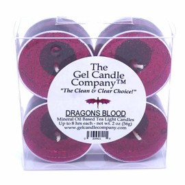 4 Pack of Dragons Blood Scented Gel Candle Mineral Oil Based Tea Lights Hand Poured in USA by The Gel Candle CompanyTM - up to 8 Hours Each …